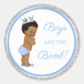 Jongens zijn de Bomb. Bath Gift Etc Blue Silver Cl Ronde Sticker (Voorkant)