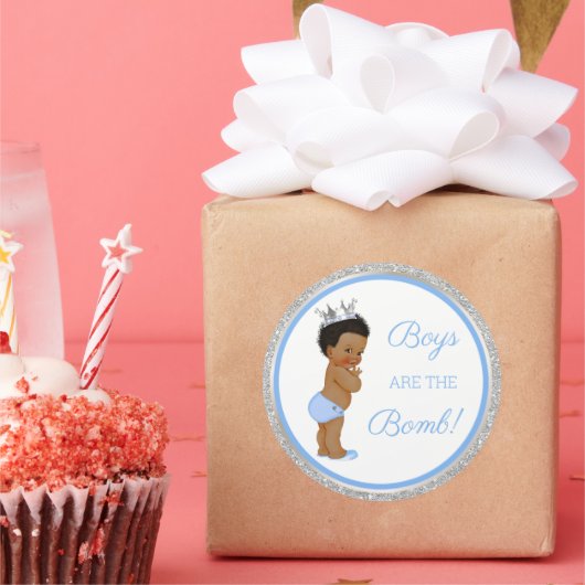 Jongens zijn de Bomb. Bath Gift Etc Blue Silver Cl Ronde Sticker (Feest)