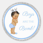 Jongens zijn de Bomb. Bath Gift Etc Blue Silver Ronde Sticker (Voorkant)