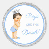 Jongens zijn de Bomb. Bath Gift Etc Blue Silver Ronde Sticker (Voorkant)