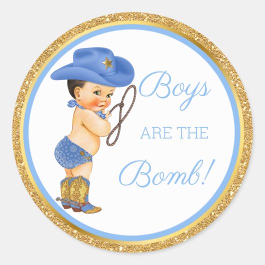 Jongens zijn de Bomb. Cowboy Bath Gift Etc Blue Go Ronde Sticker (Voorkant)