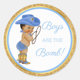 Jongens zijn geweldig! Cowboy Bad Gift Etc Blauw G Ronde Sticker