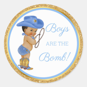 Jongens zijn geweldig! Cowboy Bad Gift Etc Blauw G Ronde Sticker
