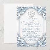 Jongens Zilveren Blauwe Prins Doop Kaart (Voorkant / Achterkant)