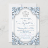 Jongens Zilveren Blauwe Prins Doop Kaart (Voorkant)