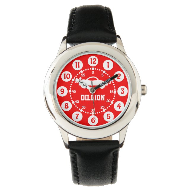 Jongens zwart, rode naam polshorloge horloge (Voorkant)