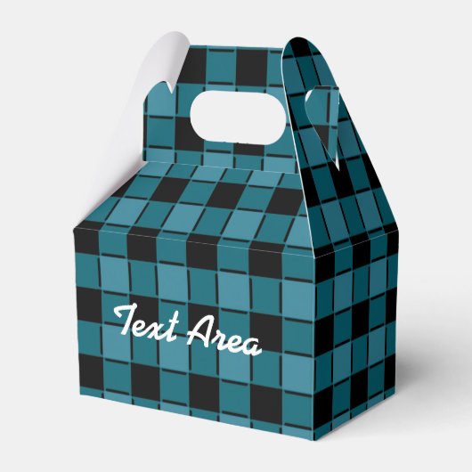 Jongens zwart & turquoise geruit geruit feestcadea bedankdoosjes (Voorkant Zijde)