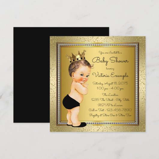 Jongens Zwarte Goud Baby Shower Kaart (Voorkant / Achterkant)