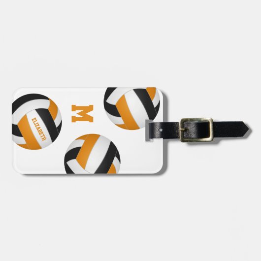 jongens zwarte oranje volleybalplokleuren bagagelabel (Voorkant horizontaal)