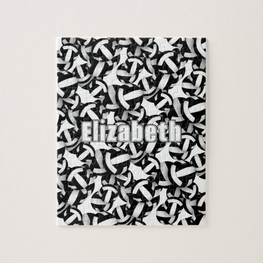 jongens zwarte witte teamkleuren volleybal legpuzzel (Verticaal)