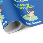 Jongens zwembad Kinder Blauwe Dag Cadeaupapier (Rol Hoek)