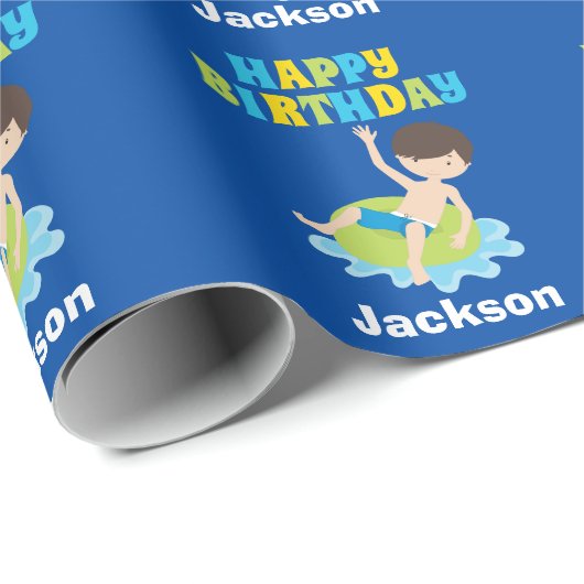 Jongens zwembad Kinder Blauwe Dag Cadeaupapier (Rol Hoek)