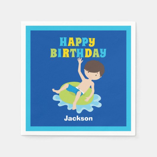 Jongens zwembad Kinder Blauwe Dag Servet (Voorkant)