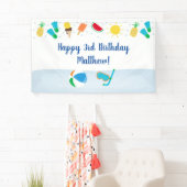 Jongens Zwembad Party Ice Cream Sunshine Verjaarda Spandoek (Insitu)