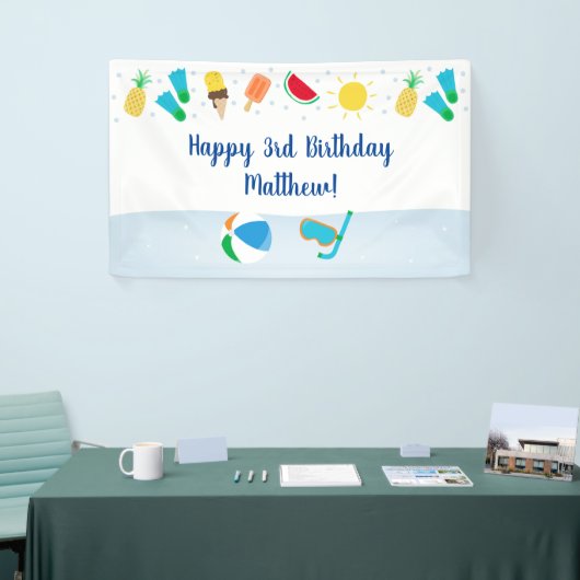 Jongens Zwembad Party Ice Cream Sunshine Verjaarda Spandoek (Beurs)