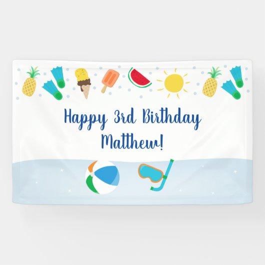 Jongens Zwembad Party Ice Cream Sunshine Verjaarda Spandoek (Horizontaal)