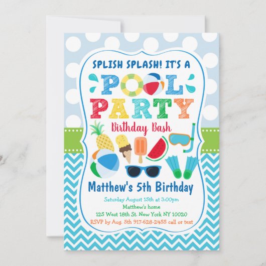 Jongens Zwembad Party Ice Cream Verjaardag Kaart (Voorkant)