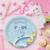 Jongens zwembad verjaardagsfeestje blauw zwembad papieren bordje (Feest)