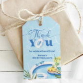 Jongens zwembad verjaardagsfeestje blauw zwemmen D Cadeaulabel