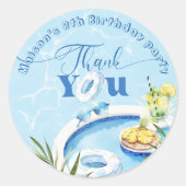 Jongens zwembad verjaardagsfeestje blauw zwemmen D Ronde Sticker (Voorkant)