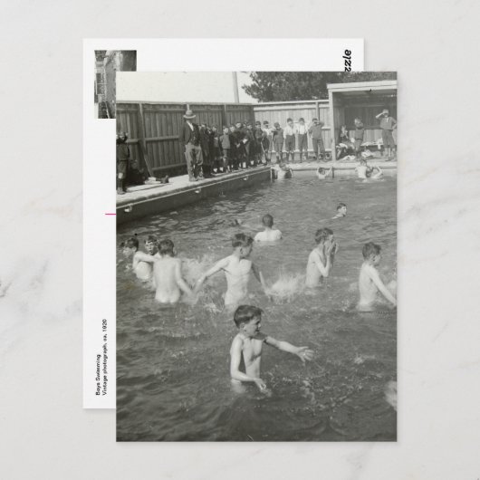 Jongens zwemmen, ongeveer 1920 Briefkaart (Voorkant / Achterkant)