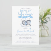 Jongensaandrijving door Baby shower Blue Elephant  Kaart (Staand voorkant)
