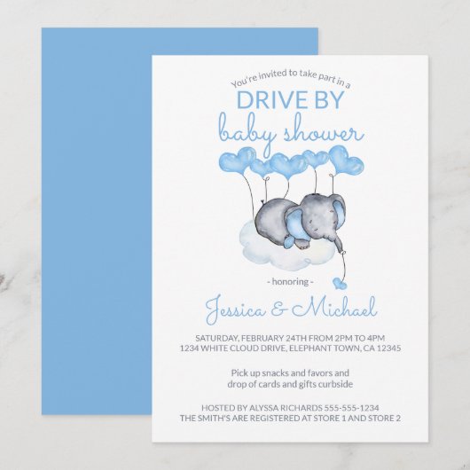 Jongensaandrijving door Baby shower Blue Elephant  Kaart (Voorkant / Achterkant)