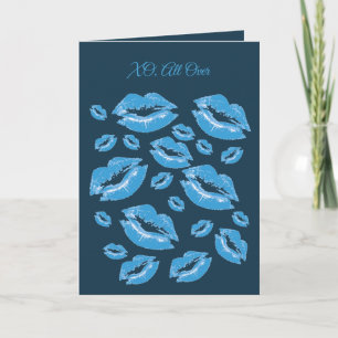 Jongensachtige Blauwe Lippenprint Flirterig Plezie Kaart