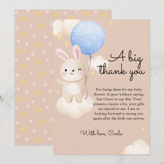 Jongensballon Schattige Bruin KonijnenBaby shower Bedankkaart (Voorkant / Achterkant)