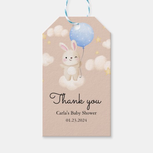Jongensballon Schattige Bruin KonijnenBaby shower Cadeaulabel (Voorkant)