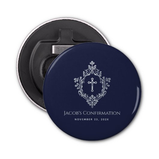 Jongensbevestiging begunstigt Navy Blue Crest Button Flesopener (Voorkant)
