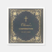 Jongensbevestiging Blauw Elegante  Kalligrafie Servet (Voorkant)