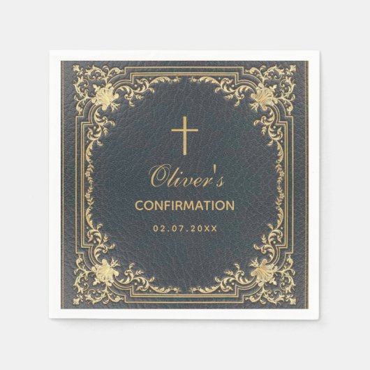 Jongensbevestiging Blauw Elegante  Kalligrafie Servet (Voorkant)