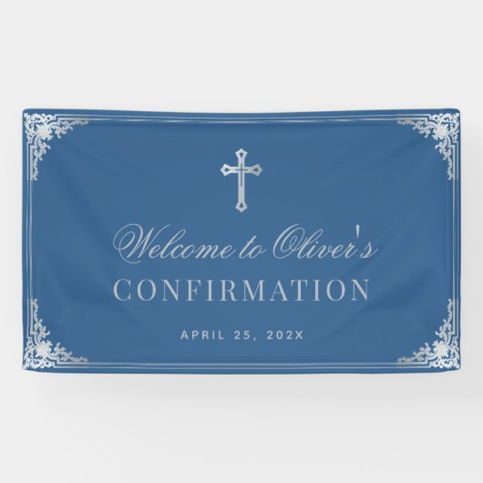 Jongensbevestiging Classic Blauw Faux Silver Spandoek (Horizontaal)