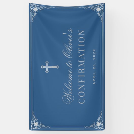 Jongensbevestiging Classic Blauw Faux Silver Spandoek (Verticaal)