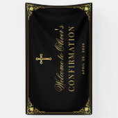 Jongensbevestiging Elegant Zwart Faux Goud Spandoek (Verticaal)