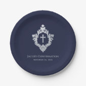 Jongensbevestiging Navy Blue  Cross in Crest Papieren Bordje (Voorkant)
