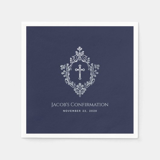 Jongensbevestiging Navy Blue Elegant  Crest Servet (Voorkant)