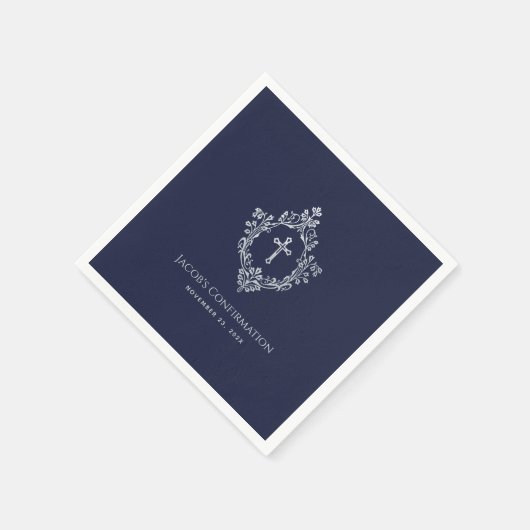 Jongensbevestiging Navy Blue Elegant  Crest Servet (Hoek)
