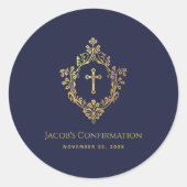Jongensbevestiging Navy Blue Faux Gold Crest Ronde Sticker (Voorkant)