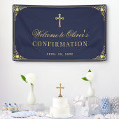 Jongensbevestiging Navy Blue  Faux Gold Cross Spandoek