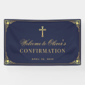 Jongensbevestiging Navy Blue  Faux Gold Cross Spandoek (Horizontaal)