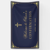 Jongensbevestiging Navy Blue  Faux Gold Cross Spandoek (Verticaal)
