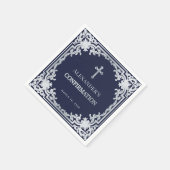 Jongensbevestiging Navy Blue  Faux Silver Servet (Hoek)