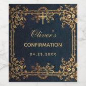 Jongensbevestiging Navy Blue  Gold Vines Wijn Etiket (Enkel label)