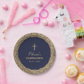 Jongensbevestiging Navy Blue  gouden Rozen Papieren Bordje (Feest)