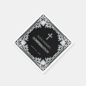 Jongensbevestiging Zwart Elegant  Faux Silver Servet (Hoek)