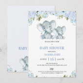 Jongensblauw Bloemenolifant en kalf Baby shower Kaart (Voorkant / Achterkant)