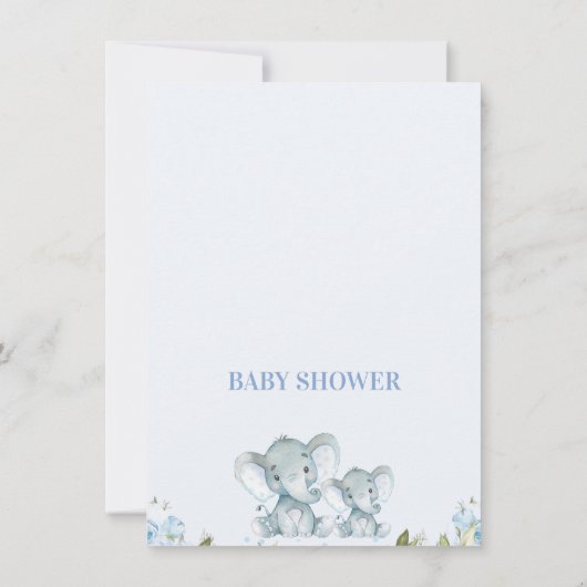 Jongensblauw Bloemenolifant en kalf Baby shower Kaart (Achterkant)