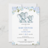 Jongensblauw Bloemenolifant en kalf Baby shower Kaart (Voorkant)